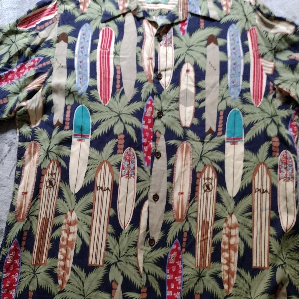 Reyn Spooner Shirt Mens M Hawaiian Longboards Chic Pua Surfboards Palm Trees - Picture 2 of 7